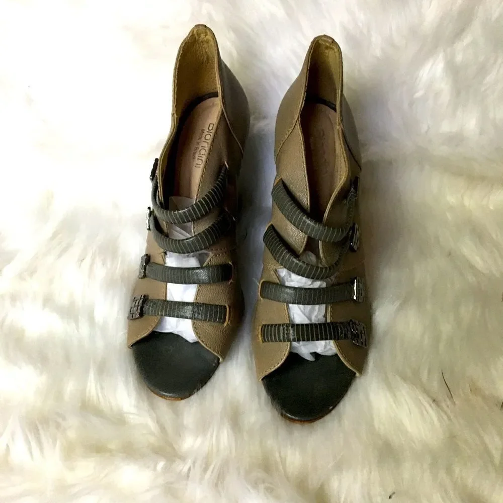 Biondini two tone leather wedge heels sandals SZ9